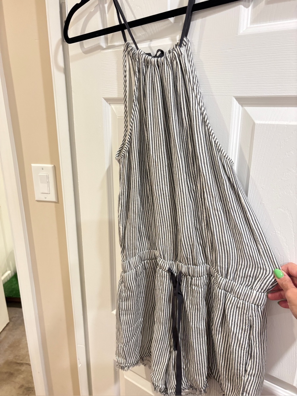 Women’s Black and White Striped Halter One-Piece Romper